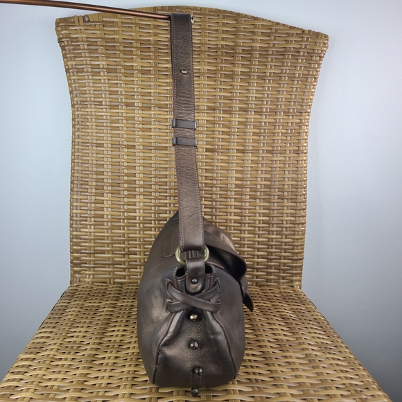 Lamarthe Paris Metallic Brown Small Leather Shoulder Bag Stud Accents - Picture 5 of 16